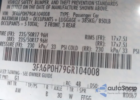 2016 Ford Fusion Se z USA, uszkodzony, nr VIN 3FA6P0H79GR104008